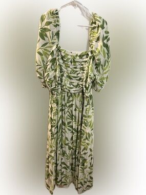 LC Lauren Conrad White Dress with Green Leaf Print